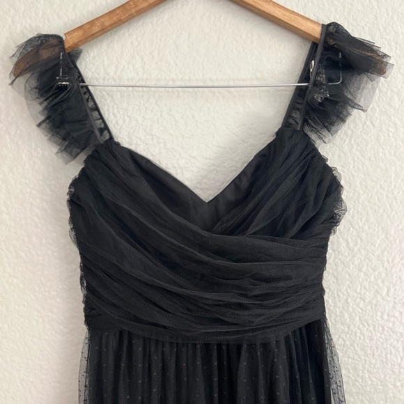 NWOT Pure Radiance Black Mesh Swiss Dot Backless Tiered Maxi Dress - Picture 4 of 10